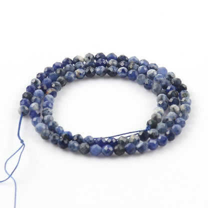 Song Xi 180pcs 2mm Natural Old Blue Sodalite Gemstone Beads Faceted Round Loose Stone Beads for Jewelry Making