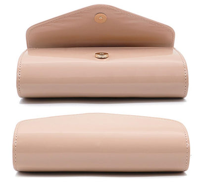 Aebecede Patent Leather Envelope Clutch Purse Shiny Shoulder Bag Candy Chain Evening Bag Elegant Handbag (Nude)