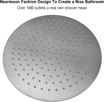 NearMoon Rain Shower Head, Ultra-Thin Design-Pressure Boosting, Awesome Some Experience, High Flow Stainless Steel Rainfall Head (12 Inch, Brushed Nickel)