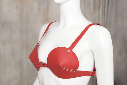 Women's Leather Bullet Cup Bra Body Harness Adjustable Brooch Buckle Punk Lingerie Bra Catwoman Costume(red) One Size