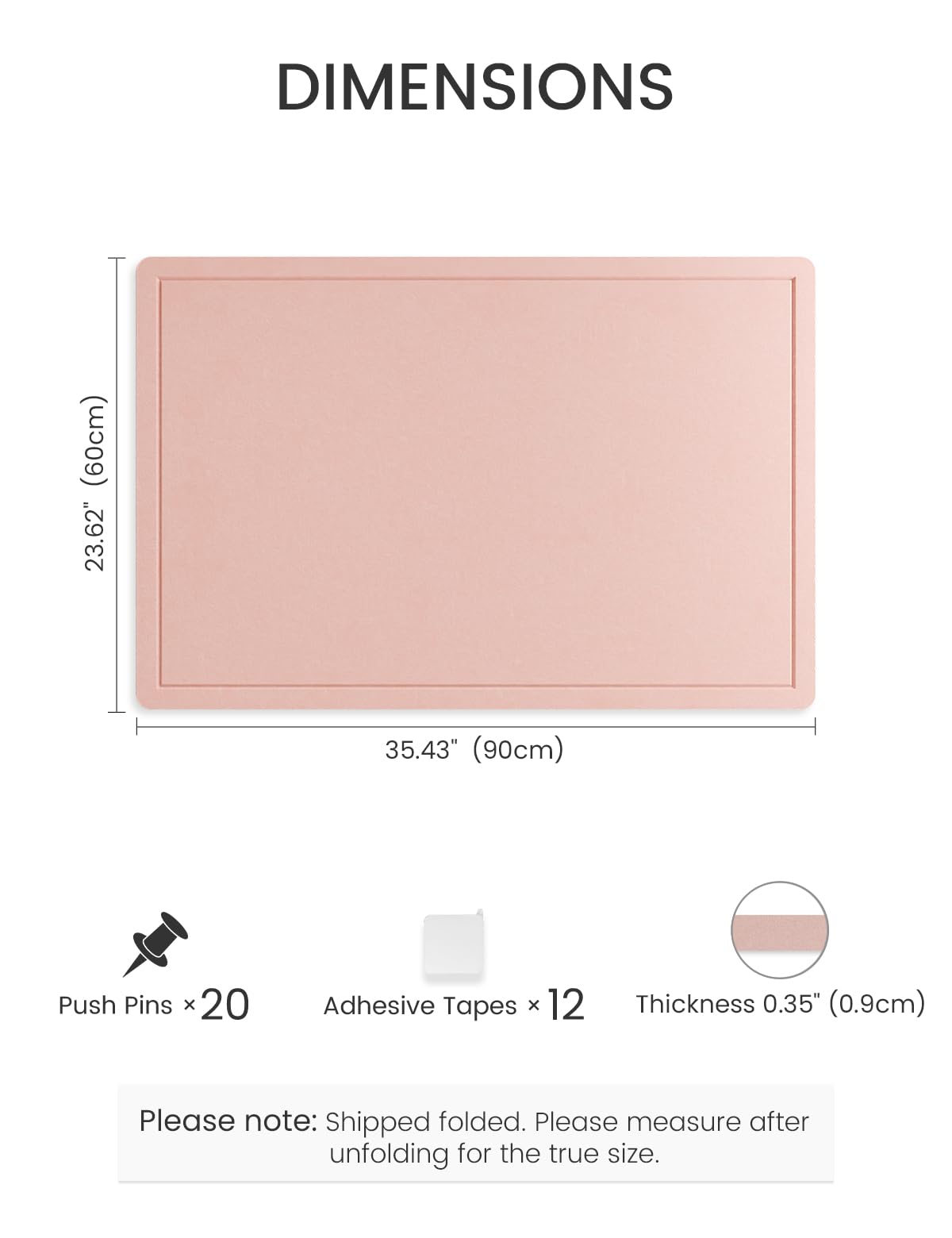 Fluxynara Bulletin Board,35.4" x 23.6" Cork Board Alternative with 12 Safe Removable Adhesive Tabs, Foldable Felt Pin Board for Home Office, Classroom, Bedroom,Entryway for Walls—Pink