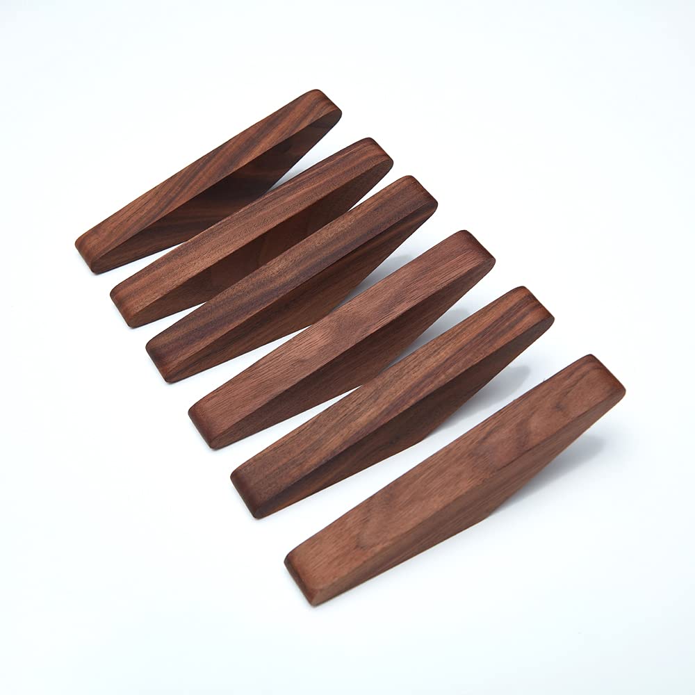 LONANGG Pack 6 Wood Wall Hooks, Black Walnut Coat Minimalist Design Heavy Duty Robe Hook Wall Mounted Rustic Wooden Hooks Clothes Hanger Hat Rack for Hanging Bathroom Towels.