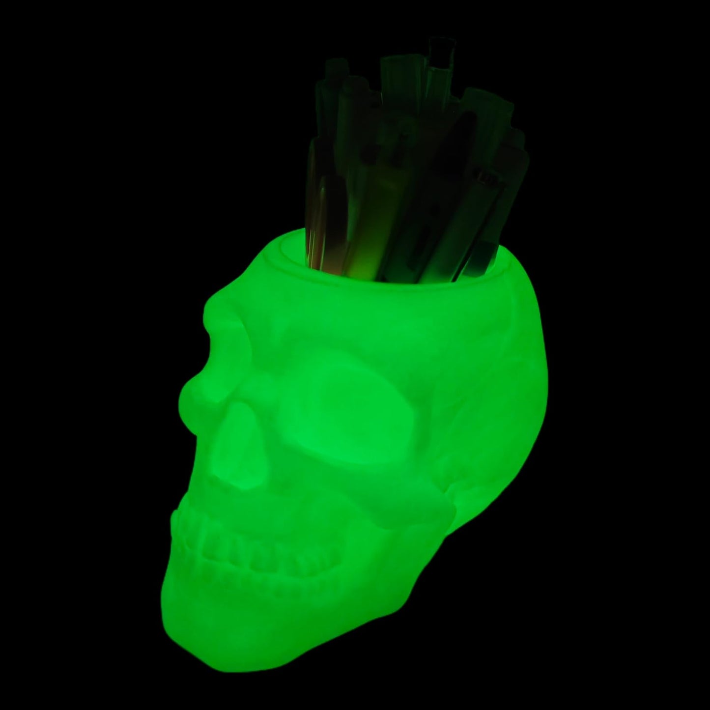 3D Printed Skull Pen Pencil Holder, Makeup Brush Holder, Vanty Desk Office Organzer Goth Decorations Gothic Skulls & Bones Large Capacity Organizer (Luminous)