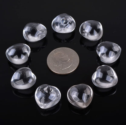 Natural Clear Quartz Gemstone Healing Crystal 0.8" Mini Puffy Heart Pocket Stone Iron Gift Box (Pack of 10)