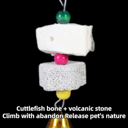 2Pcs Bird Beak Calcium Stone Lava Block Chew Toy Grinding Teeth Natural Minerals with Bell for Parakeet Conure Lovebird Cockatiel Finch Canary Hamster Chinchilla Rabbit (Large)