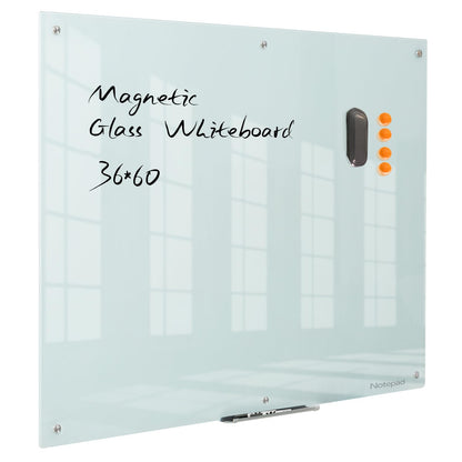 Notepad Glass Whiteboard 36*60Inches Magnetic Wall Mounted Frameless Glass White Board for Office, Home & School