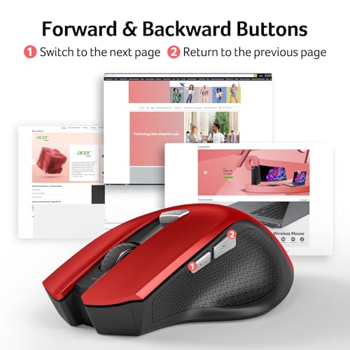 acer Wireless Mouse for Laptop, 2.4GHz Computer Mouse 3 Adjustable DPI Office Cordless USB Mice with USBA Receiver, 6 Buttons, 1600 DPI, Medium to Large Sized Hands Compatible with PC, Laptop, Desktop