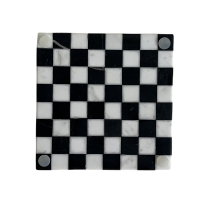 StonePlus Marble Stone Black and White Checkerboard Square Small Splicing Mosaic Tray Jewelry Dish (Black and White)