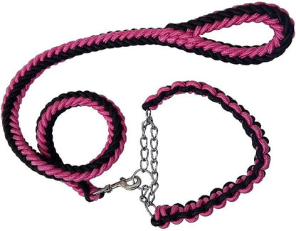 Love Dream Dog Collar and Leash Set, Heavy Duty Nylon Braided Rope Strong 4 FT Dog Leash and Martingale Training Collar for Small Medium Large Dogs Training and Walking (Black & Pink)