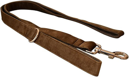 Love Dream Velvet Dog Collar and Leash Set, Soft & Comfy Adjustable Dog Leash and Collar with Heavy Duty Metal Buckle for Small Medium Large Dogs Training & Walking (Medium, Coffee)