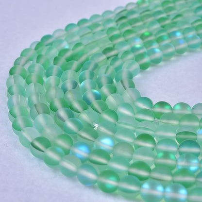 Asingeloo 60PCS 6mm Natural Green Mystic Aura Quartz Gemstone Frosted Matte Titanium Round Loose Spacer Beads 15 inch Full Strand Crystal Healing Power Quartz