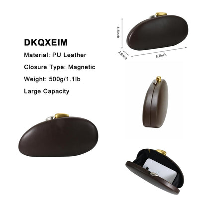 DKQXEIM Women Trendy Faux Leather Shell Evening Bag Metallic Closure Vegan Clutch Chain Strap Crossbody Bag for Casual Party Brown