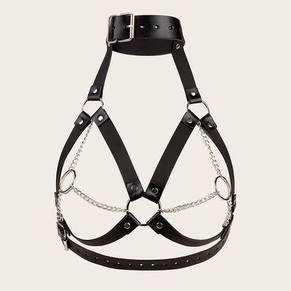 Punk Black Chest Harness Goth Fashion Adjustable Strap Body Harnesselt Waist Chain Belts,Women's Body Chains Rave Accessories