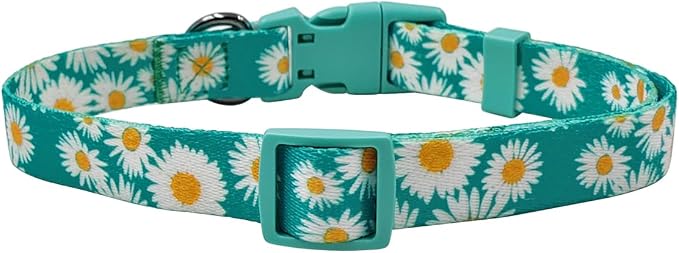 Dog Collar and Leash Set, Cute Daisy Pattern, Polyester Material, 5ft Leash, for Medium Dogs.(Medium,Green Daisy)