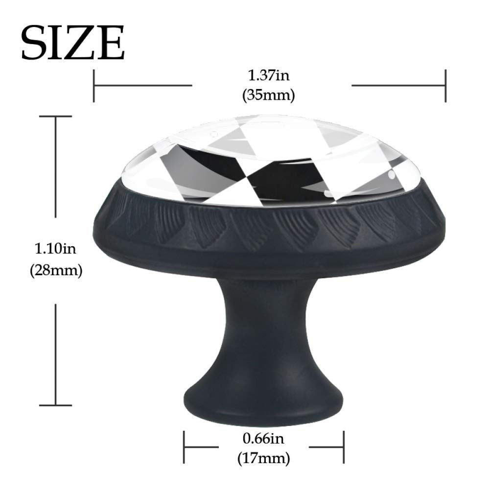 4 Pcs 35mm Cabinet Knobs Black and White Checkered Round Furniture Drawer Handles Dresser Cupboard Pulls with Screws for Home, Kitchen, Bathroom (1-3/8 Inches)