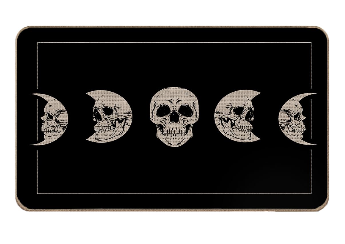 Lacosu Halloween Skull Moon Phase Door Mat - Skeleton Entrance Floor Mat, 17"X30"