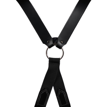 JAY-PEE Firefighter Leather Suspenders with Loop Attachment - Full Grain Black Leather, 4-Point Connection Adjustable Straps