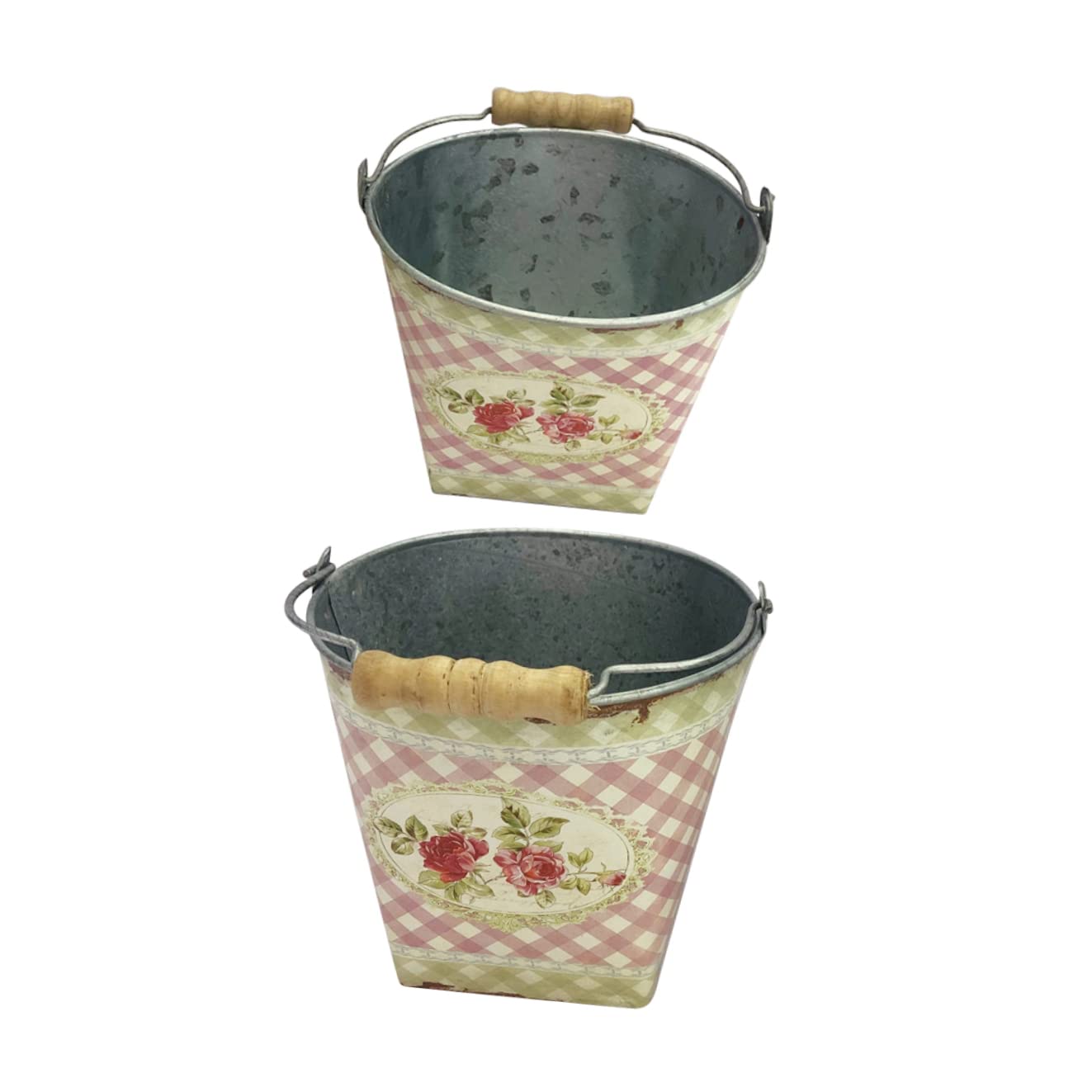 Parliky 2 Pack Metal Flower Buckets with Handle 5.7 Inch Rustic Iron Planters for Garden Patio Balcony Floral Arrangement Containers