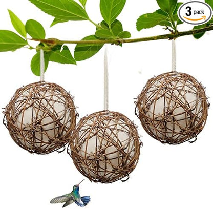 Gute Globe Hummingbird Nesters, Hummingbird Nesting Houses Set of 3, Bird Nesting Materials Holder, Refillable Balls Bird Nesting Station for Outdoor Wild Birds Wrens Finches Parrot