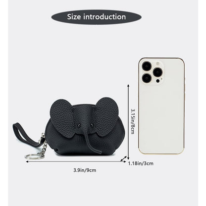 Cute Elephant Coin Purse, Small Leather Change Pouch Wallet for Women Cartoon Money Bag with Key Chain and Wrist Strap (Elephant Grey)
