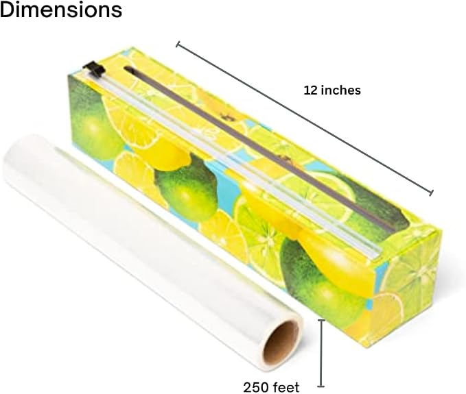 Plastic Wrap Organizer - 12" x 250' Roll Cling Film Dispenser - Aluminum Foil Dispenser - Reusable Slide Cutter