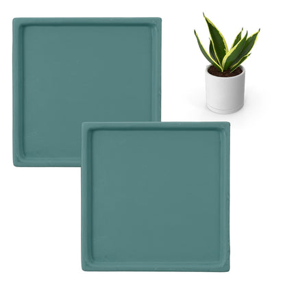 uxcell 2 Pcs Square Plant Saucers, 4.7 Inch Ceramics Plant Drip Trays for Pots, Heavy Duty Flower Pot Saucers for Indoors and Outdoors, Deep Green