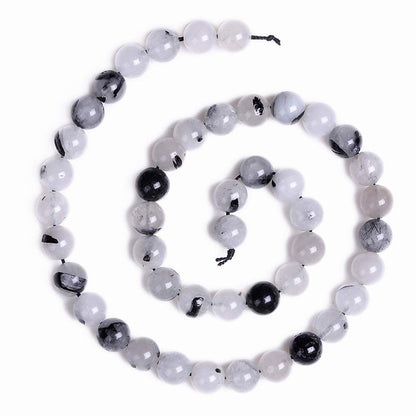 PLTbeads Gorgeous Black Rutilated Quartz Natural Gemstone Loose Beads 6mm Smooth Round Approxi 15 inch DIY Bracelet Necklace for Jewelry Making