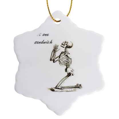 3dRose Just One Sandwich - Skeleton, Birthday, Dieter, Diet, Weight Loss, Humour, Humor 3 inch Snowflake Porcelain Ornament