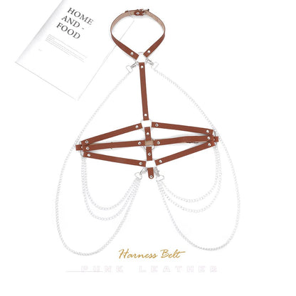 BODIY Fashion Harness Belt Plus Size Harness Waist Belts Punk Leather Body Harness for Women (Brown)