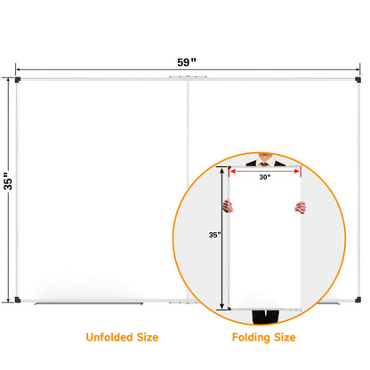 XBoard Magnetic Whiteboard 60 x 36 Inch, Foldable Dry Erase White Board with Aluminium Frame & Marker Tray 5' x 3', Wall Mounted Folding Message Presentation Board