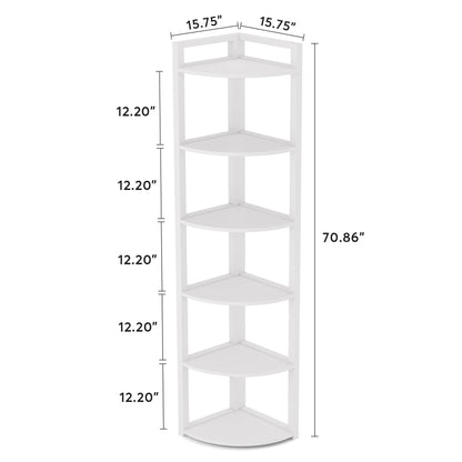 Tribesigns 6 Tier Corner Shelf, 70.9 Inch Tall Corner Bookshelf Small Bookcase Modern Corner Shelving Unit Storage Rack for Living Room, Home Office, Kitchen, Small Space (White)