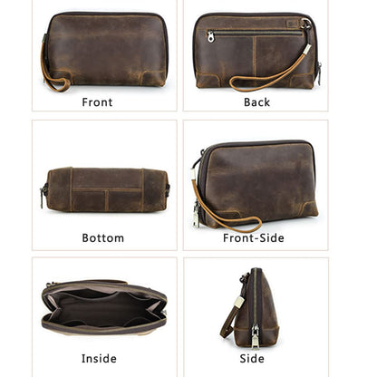 Contacts Crazy Horse Leather Travel Electronic Organizer Cables Chargers Accessories Storage Case Holder Clutch Bag