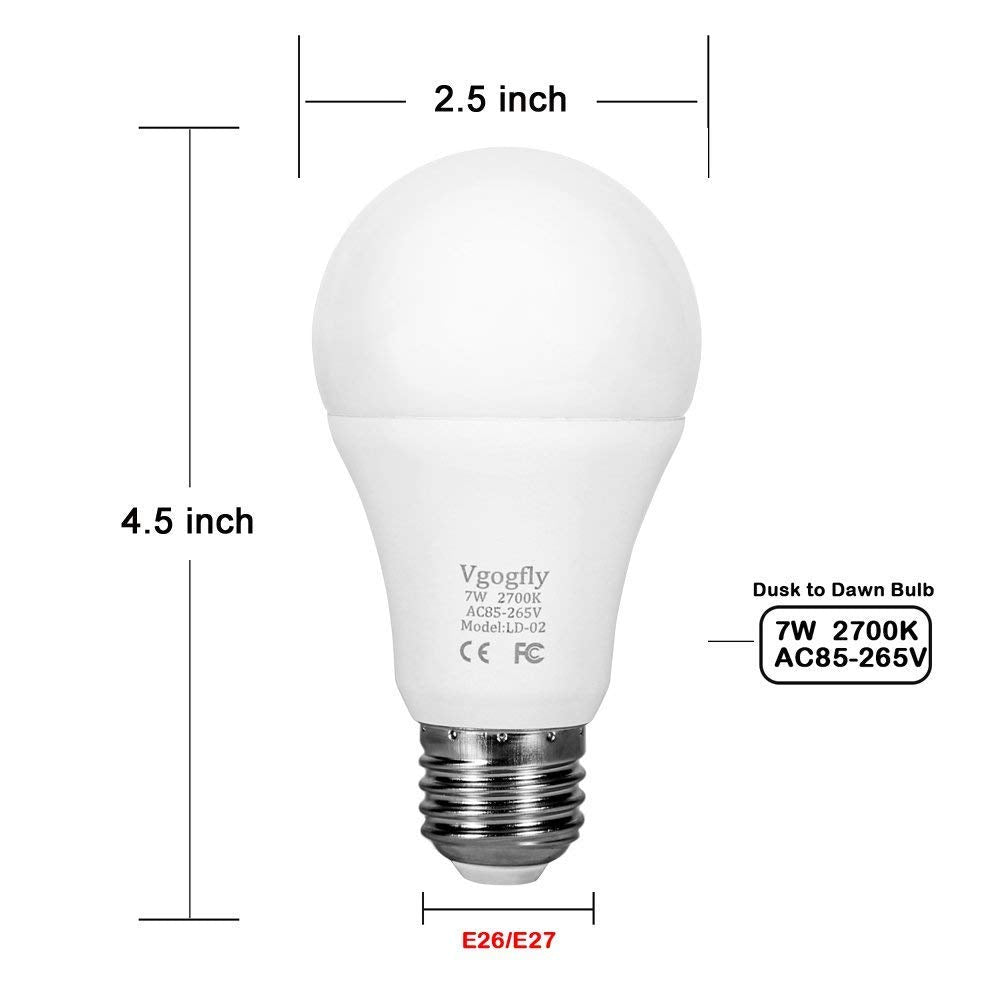 Sensor Lights Bulb Dusk to Dawn LED Light Bulbs Smart Lighting Lamp 7W E26/E27 Automatic On/Off, Indoor/Outdoor Yard Porch Patio Garage Garden (Warm White, 2 Pack)