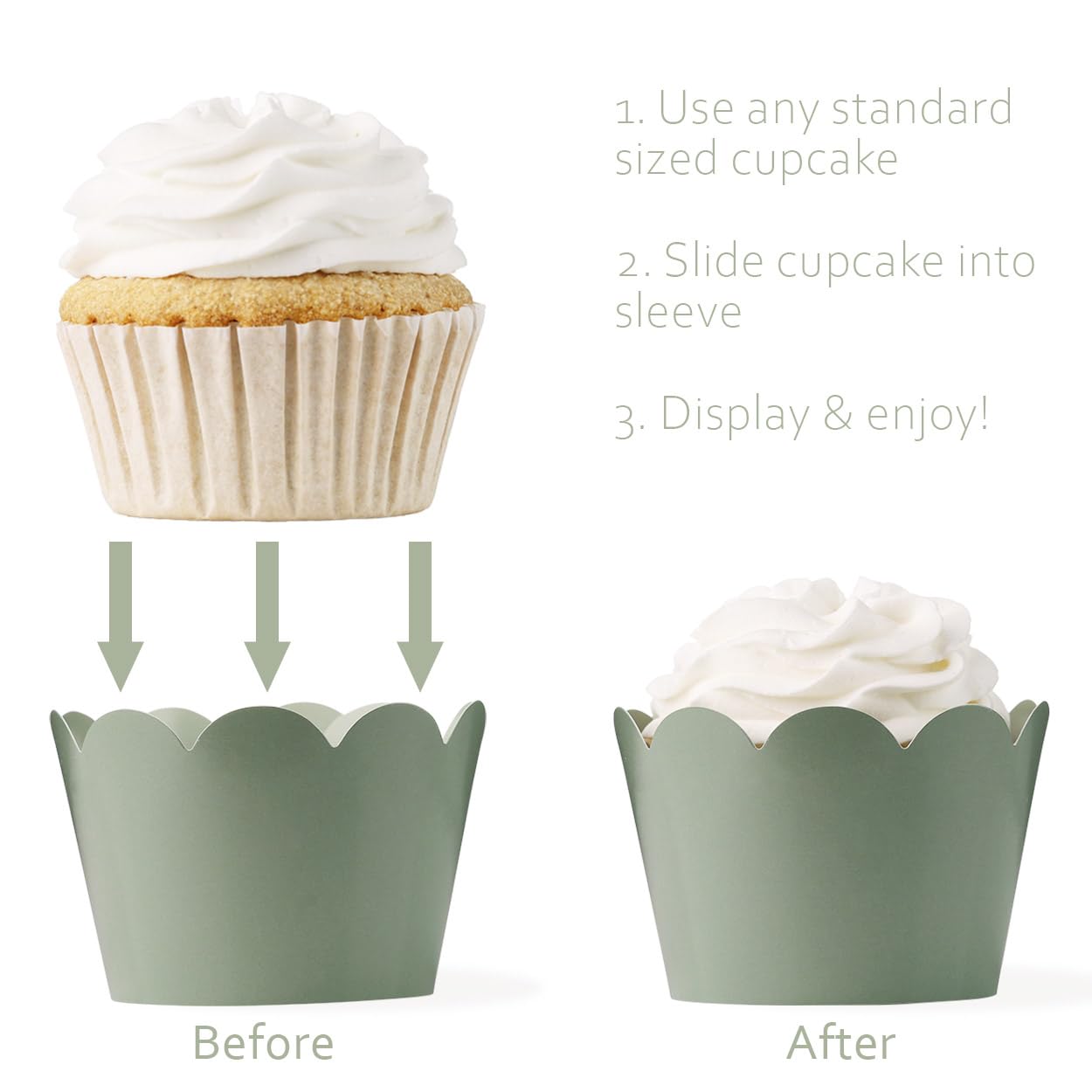 Sage Green Cupcake Wrappers, 36 Count - Dusty Sage Wedding Cupcake Wrappers for Bridal Showers, Baby Showers, and Green Wedding Decorations