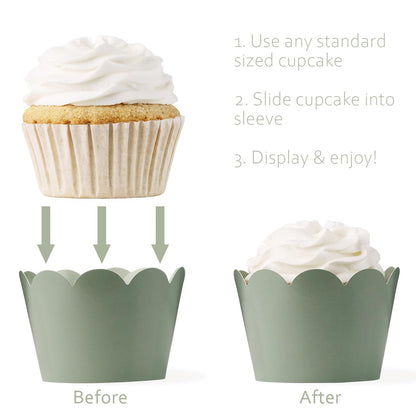 Sage Green Cupcake Wrappers, 36 Count - Dusty Sage Wedding Cupcake Wrappers for Bridal Showers, Baby Showers, and Green Wedding Decorations