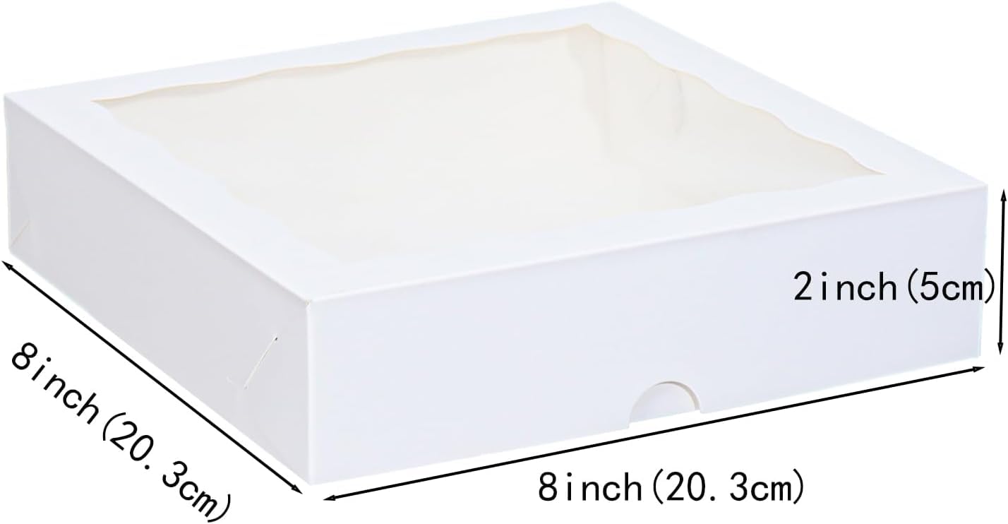 RomanticBaking 50pcs 8x8x2 Inches Bakery Boxes with Window Cookies Boxes Chocolate Covered Strawberries Boxes Cakesicle Boxes for Christmas Valentine's Halloween Easter Father's Mother's Day