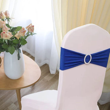 Albassa Chair Sashes Spandex Stretch Chair Bows with Buckle Slider for Wedding Party Decorations (Blue, 25PCS)
