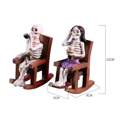 A Pair of Couple Skeletons Enjoying Leisure Time on Rocking Chairs, Perfect for Romantic Afternoon Tea Decor, Suitable for Garden, Terrace, and Other Tabletop Ornaments for Halloween Decorations