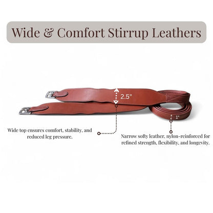 Majestic Ally Wide Body English Stirrup Leathers for Equestrian Riding, Black, Brown, Chestnut, 48-54-60 Inch (Black, 54")
