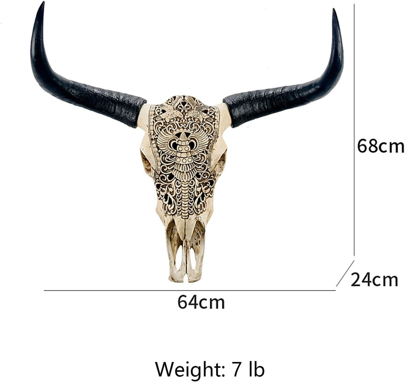 XOUXYJUN Long Horn Cow Skull, Cow Skull Wall Hanging Decor,Wall Hanging Faux Longhorn Skull Faux Taxidermy Animal Head, Handmade Decor Home Sculpture Faux Bull Horns for Wall 27″*26″*10″ (White)