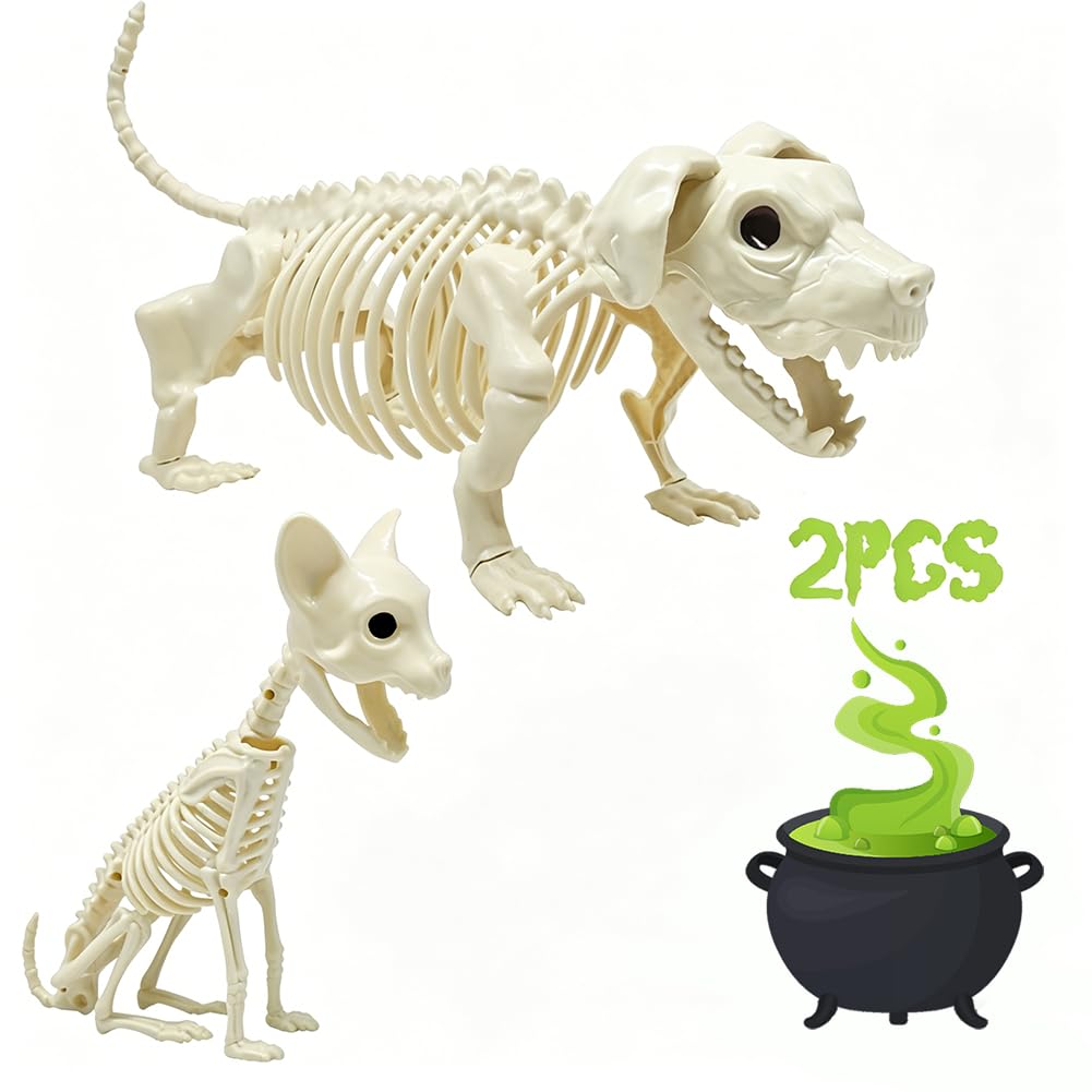 UMEELR Halloween Animal Skeletons, Cats and Dogs Pose-N-Stay Plastic Skeletons for Yard Garden Lawn Patio Halloween Party Favors Decor