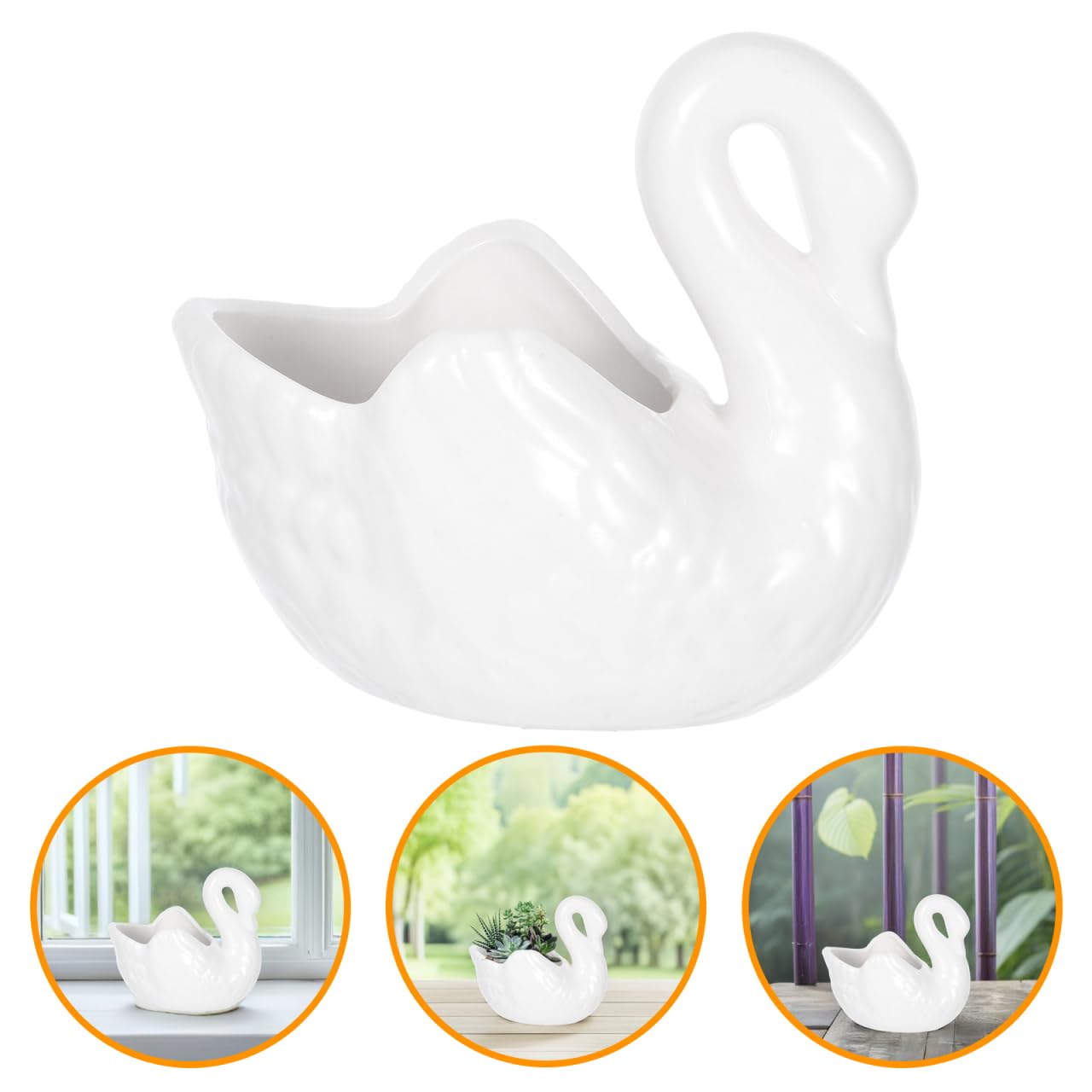 BESTonZON 1Pc Creative Swan Shaped Flower Pot Household Plant Container with Drain for Succulents Cacti for Home Office Garden Decor for Plant