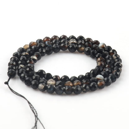 Song Xi 180pcs 2mm Natural Black Striped Agate Gemstone Beads Faceted Round Loose Stone Beads for Jewelry Making