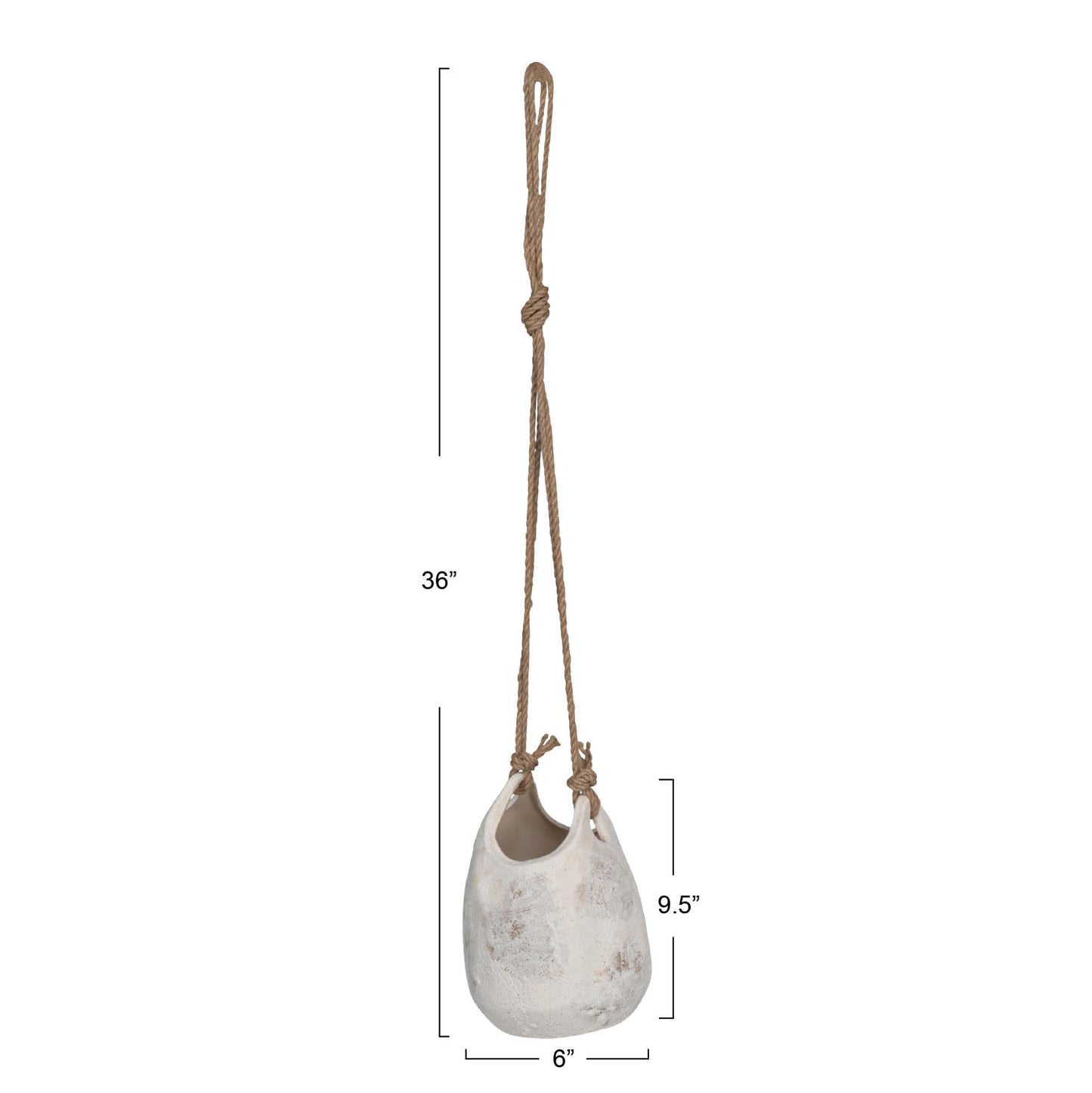 Creative Co-Op Hanging Stoneware Planter with Jute Rope Hanger and Distressed Volcano Finish, White