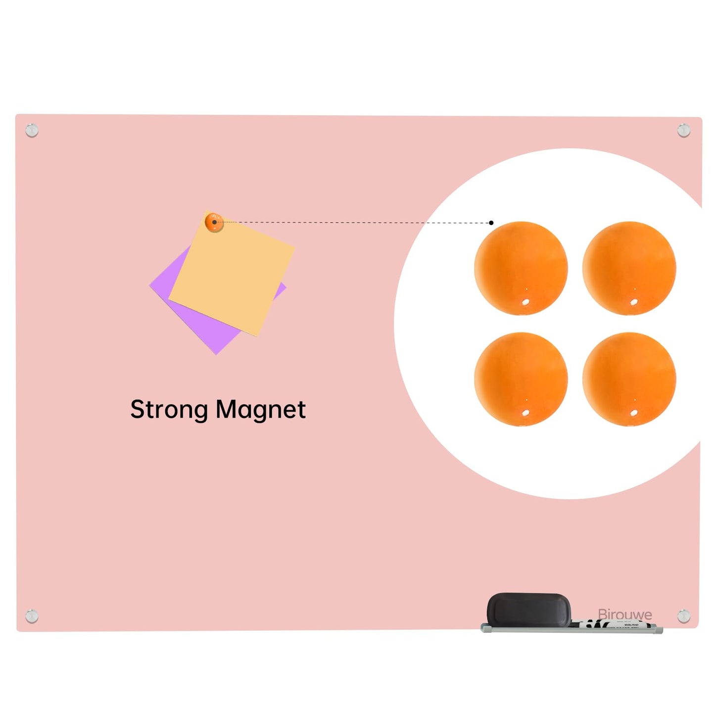 Magnetic Glass Dry Erase Board - White Board 48 x 36 Inch Wall Mounted Glass Whiteboard, Large Frameless Glass White Board for Wall Office, Home & School, Pink