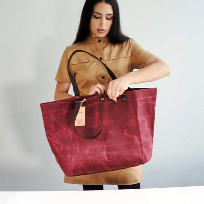 WUDON Waxed Canvas Travel Tote Bag - Extra Large Carryall Shoulder Bag for Women