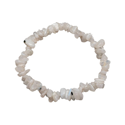 Down To Earth Moonstone Natural Gemstone Bracelets, Chakra Crystal Healing Chip Stretch Bracelets, Gemstone Polished Irregular Crystals, Crystal Irregular Chips Beads Stretch Bracelets (Moonstone)