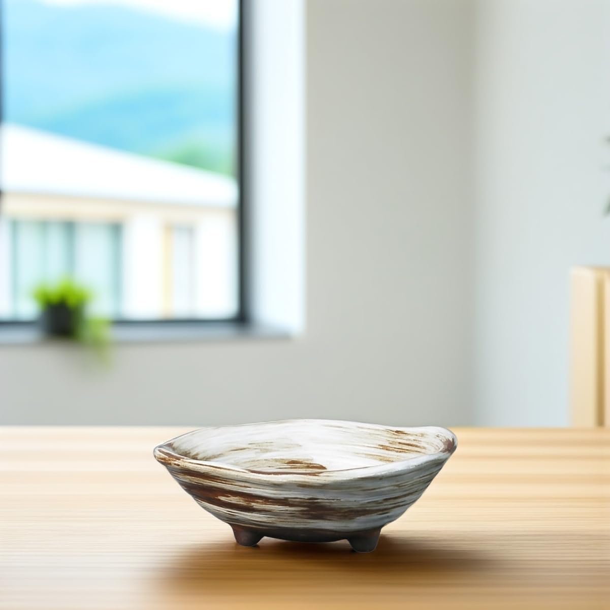 GALPADA Elegant Japanese Ceramic Moss Ball Bonsai Planter Versatile Footed Bowl Garden Decor Easy to Clean