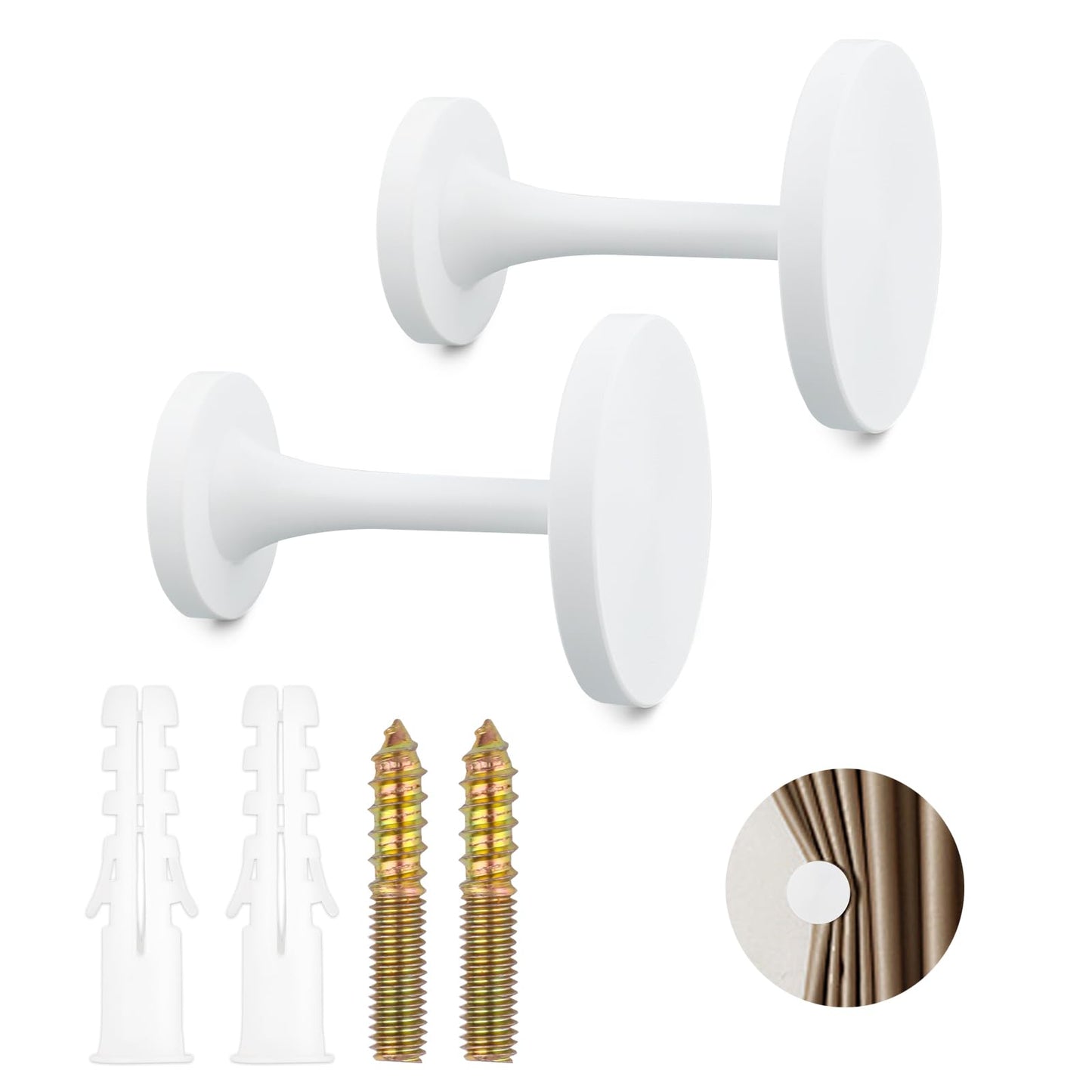 2 Pack White Curtain Tiebacks,Wall Mounted Zinc Alloy Holdbacks with Screws, Decorative Metal Hooks,Curtain Holders for Drapes and Window Treatments in Home or Office