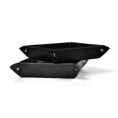 Oirlv Premium Leather Valet Tray for Men Jewelry Organizer, Desktop Storage,Key Wallets Cell Phones Catchall Tray Nightstand or Dresser Organizer Plate (Black)